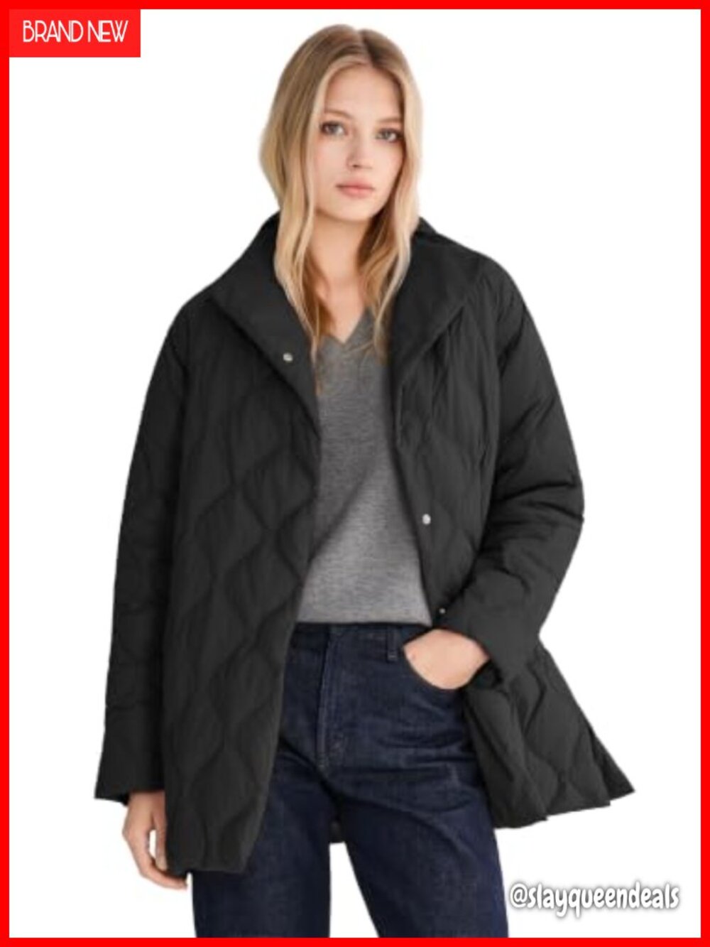 Oversized Quilted Down Puffer Jacket Lightweight A-Line Casual Coat